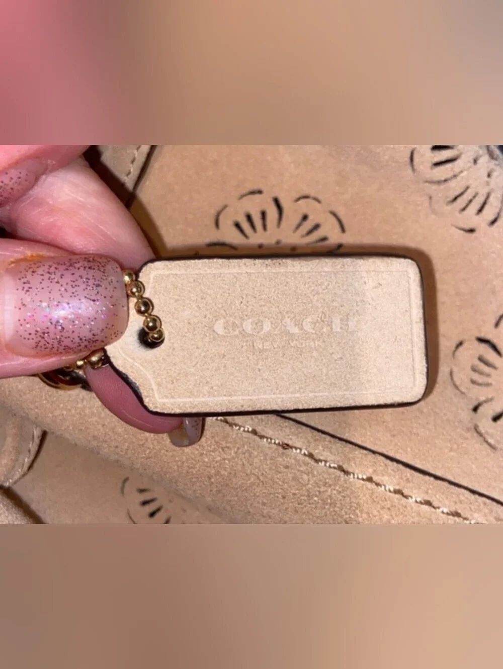 Coach Tea Rose Laser Cut Drawstring Bucket Crossbody M1792-25193 Tan All Suede - Picture 8 of 8